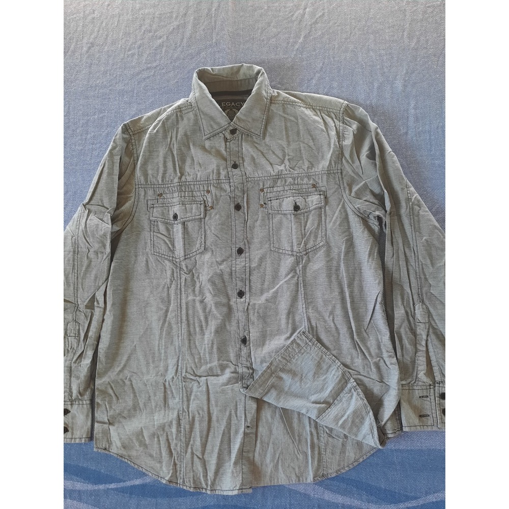 Jordan Craig Legacy Edition Mens Gray Cotton Utility Button Down Shirt Large